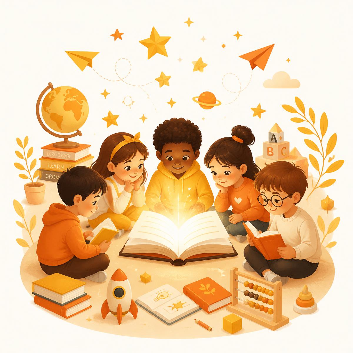 Volunteers reading with children in a warm learning circle